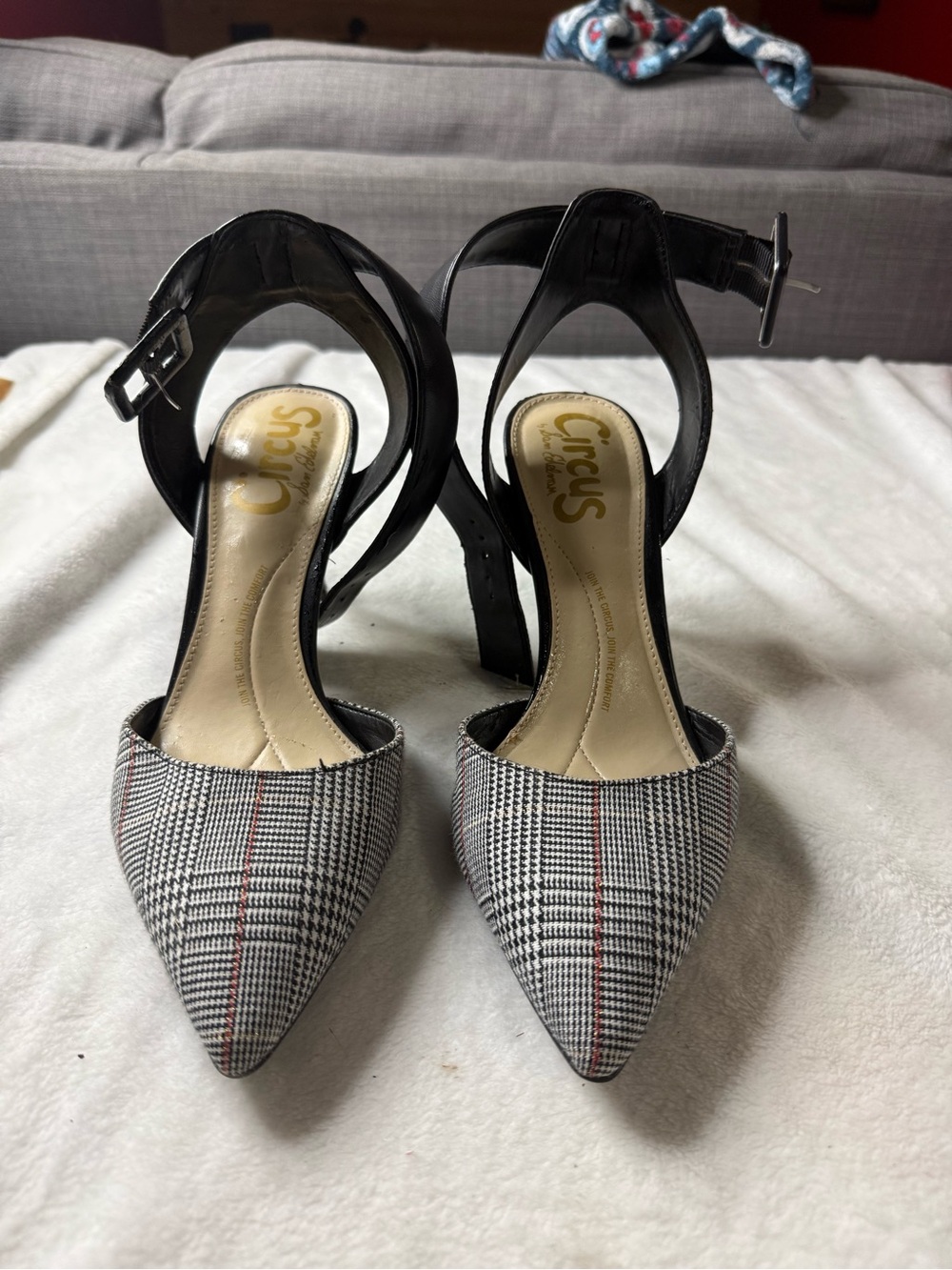 Circus by Sam Edelman Plaid Pointed Toe Heels Pumps Ankle Strap Sz 8.5